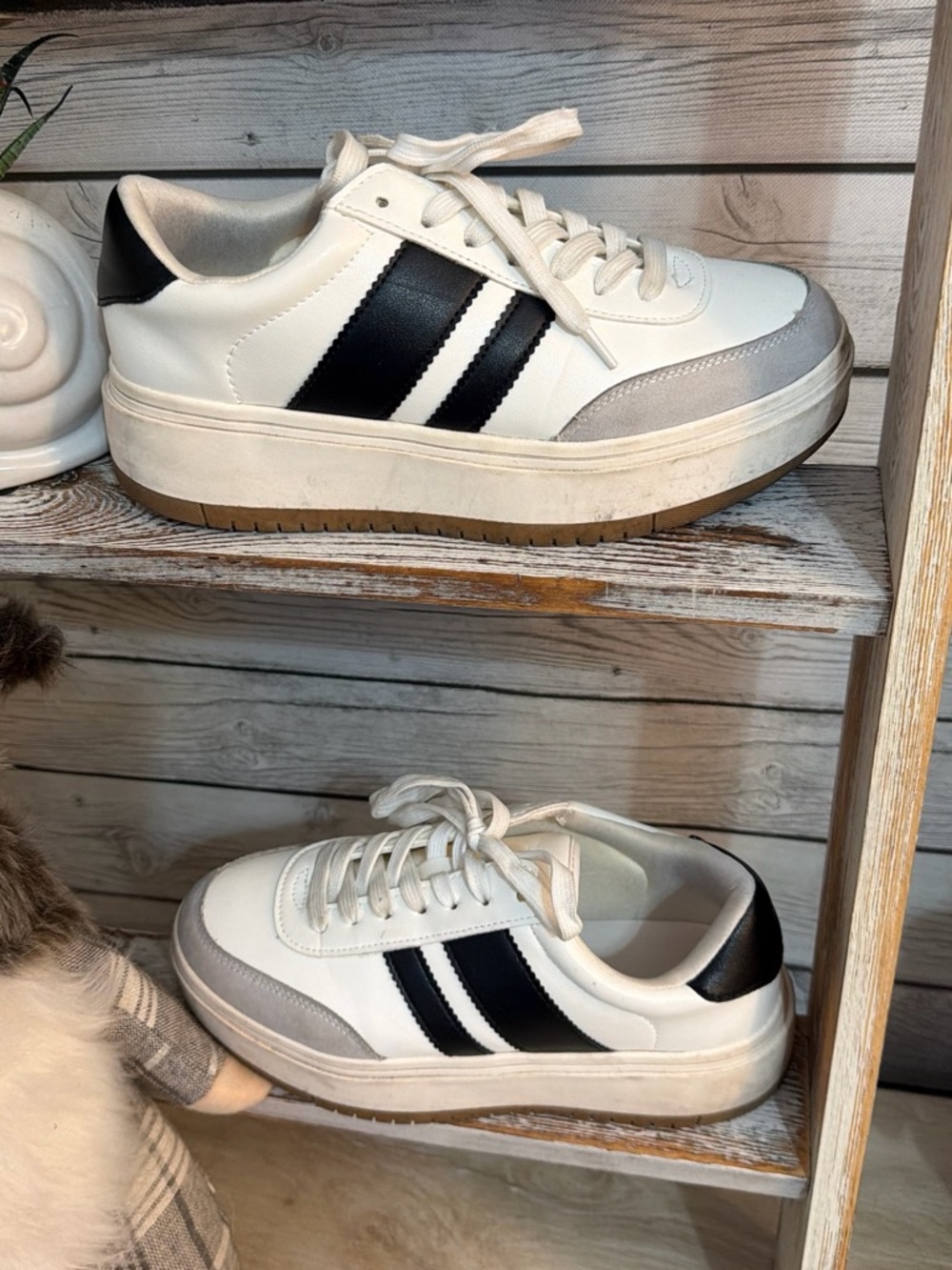 White Platform Sneakers with Black Stripes